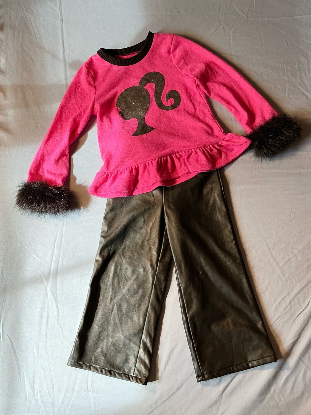 Barbie Hot Pink Top and Brown Faux-Leather Pants Costume Set